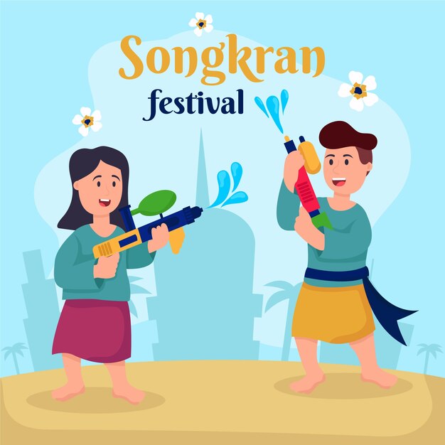 Flat design songkran illustration