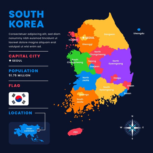 Flat design south korea map design