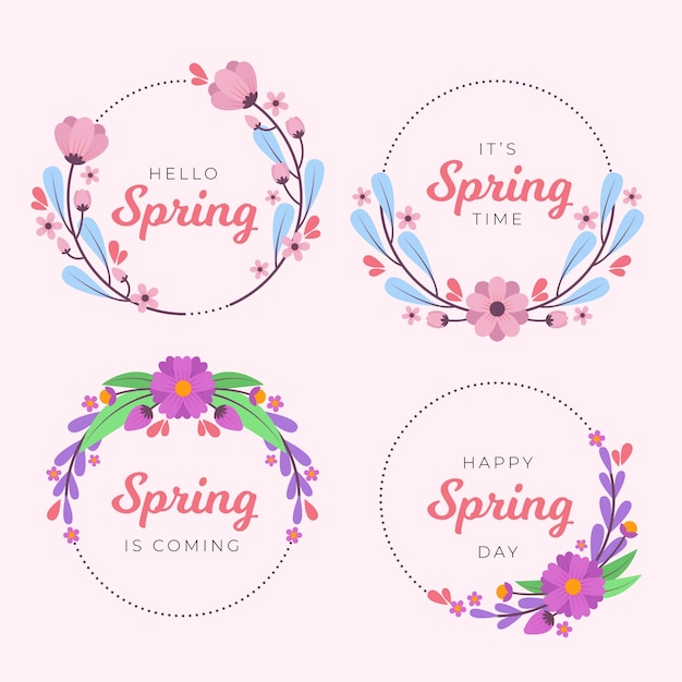 Flat design spring badge collection design