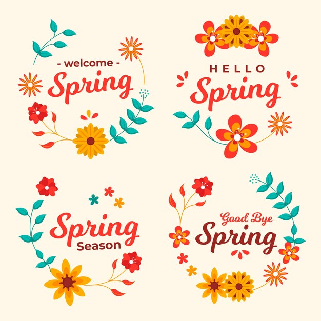 Flat design spring badge collection