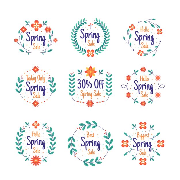 Flat design spring badge collection