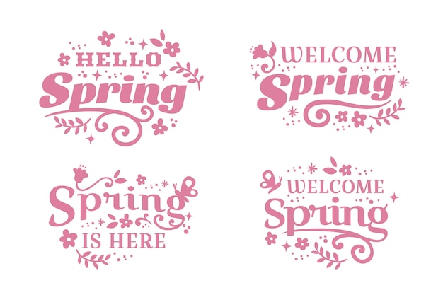 Flat design spring badge pink lettering