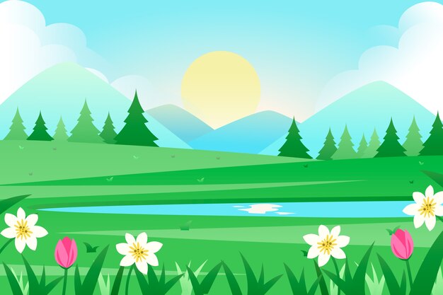 Flat design spring concept for landscape