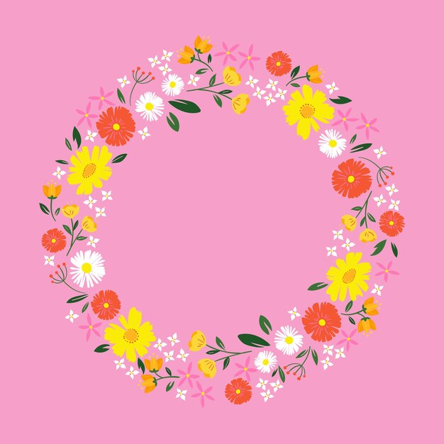 Flat design spring floral frame on pink background