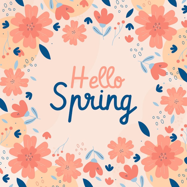 Flat design spring floral frame with text