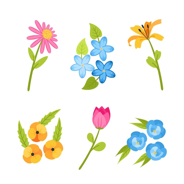 Flat design spring flower collection concept