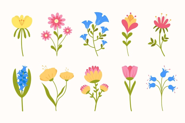 Flat design spring flower set