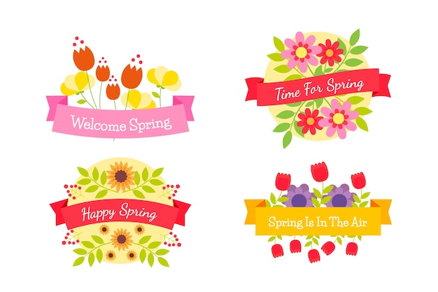 Free Vector flat design spring label collection