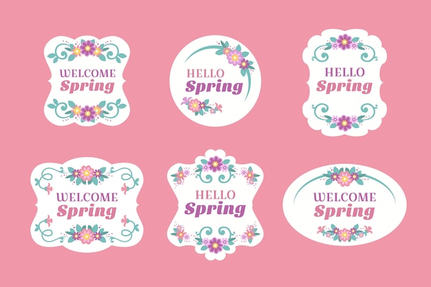 Flat design spring label with floral frames