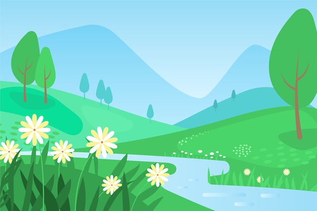 Flat design spring landscape concept