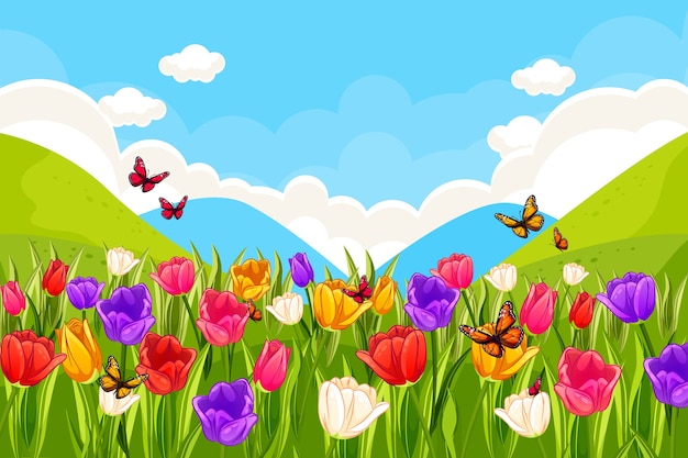 Flat design spring landscape concept