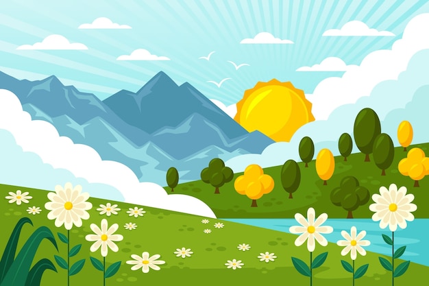 Free Vector flat design spring landscape illustrated