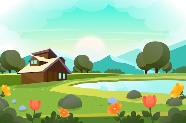 Flat design spring landscape style