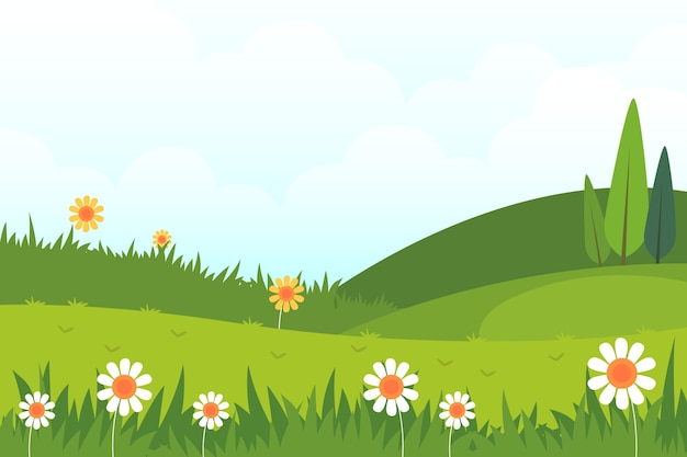 Flat design spring landscape theme