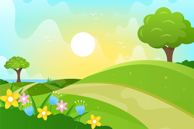 Flat design spring landscape with path