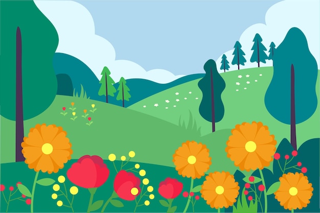 Free vector flat design spring landscape