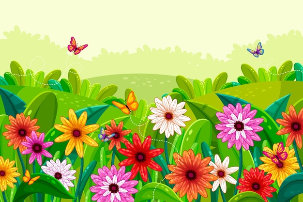 Flat design spring landscape