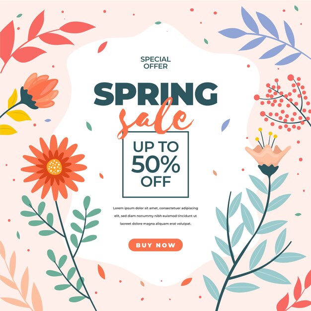 Flat design spring offers with flowers and petals