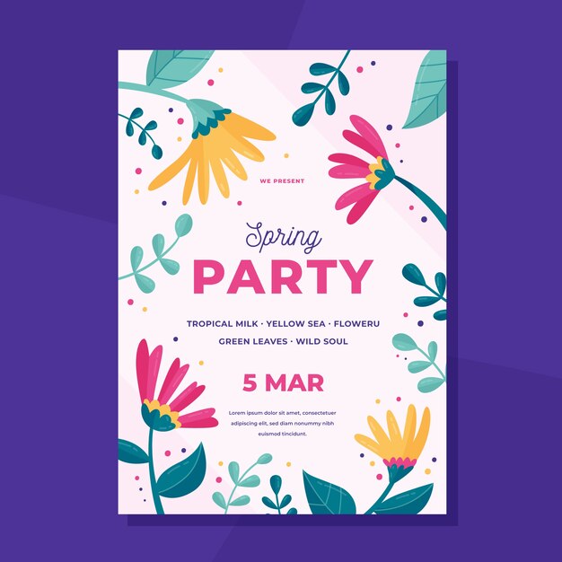 Flat design spring party poster template