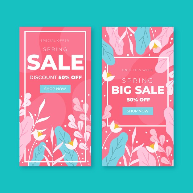 Flat design spring sale banner collection concept