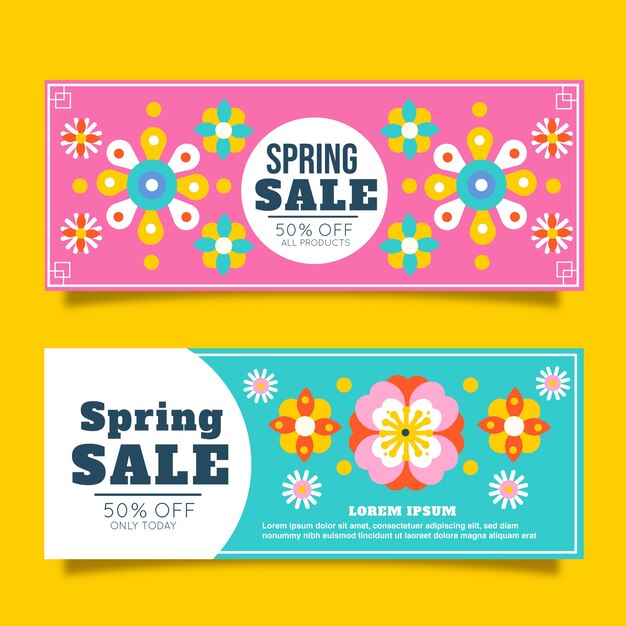 Flat design spring sale banners