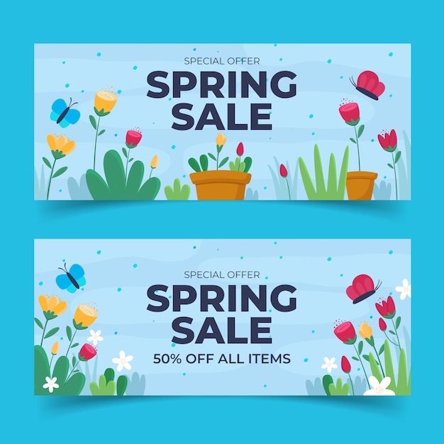 Free vector flat design spring sale banners