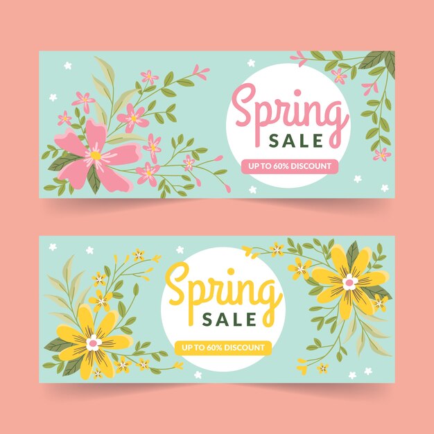 Flat design spring sale banners