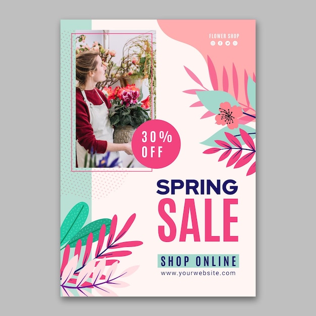 Flat design spring sale vertical flyer template