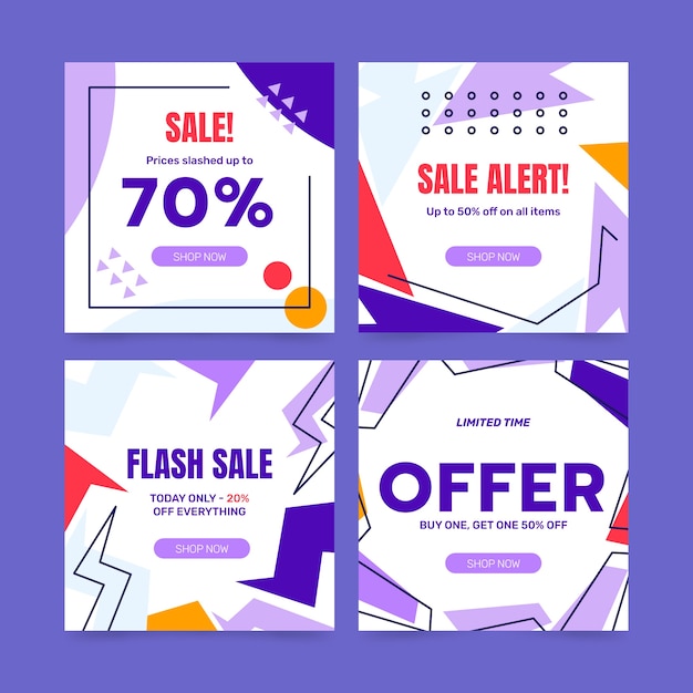 Flat design square sale banner set