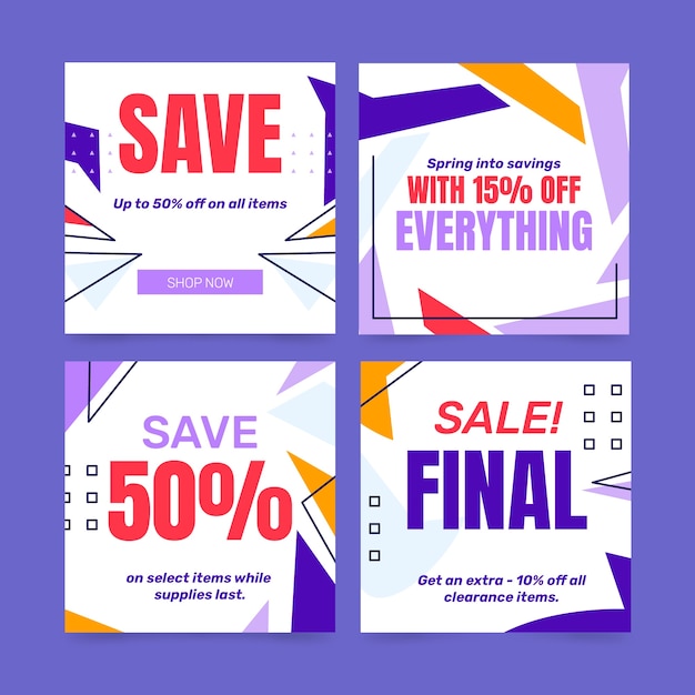 Flat design square sale banner set