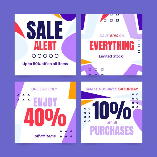 Flat design square sale banner set