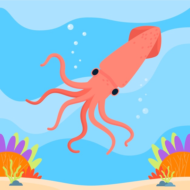 Flat design squid illustration