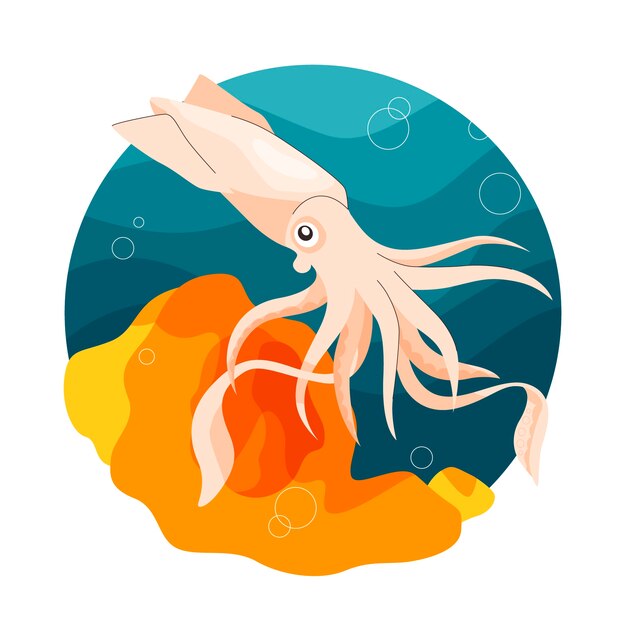 Flat design squid illustration