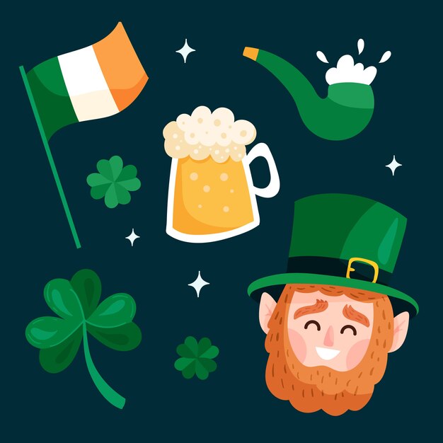 Flat design st. patrick's day element collection