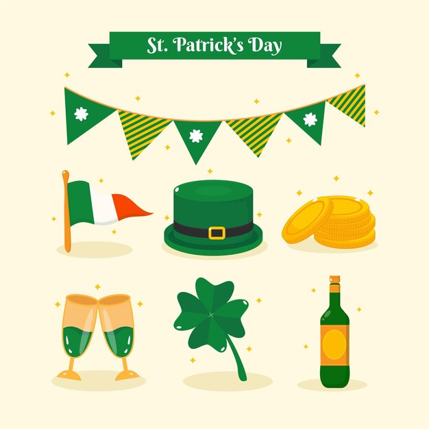 Flat design st. patrick's day elements set