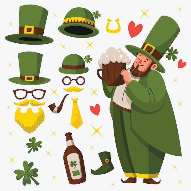 Flat design st. patricks day element collection