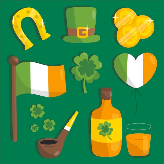 Flat design st. patricks day element collection