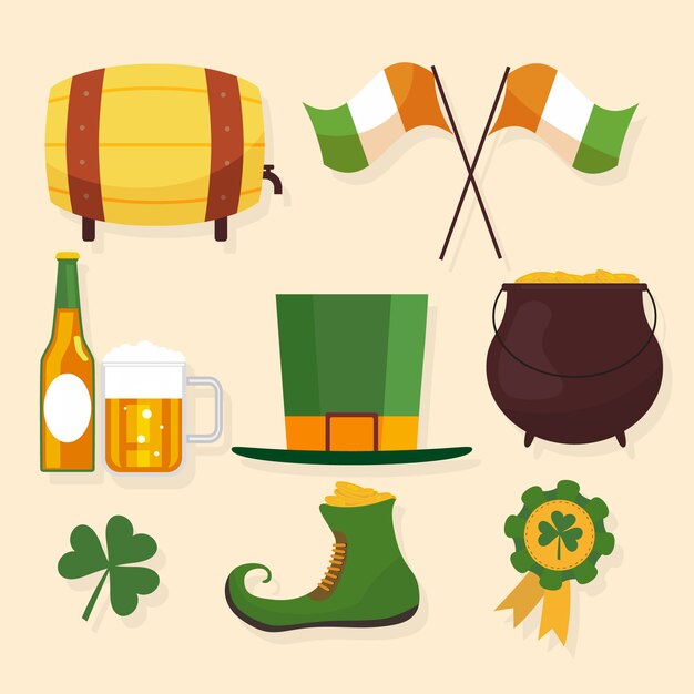 Flat design st patricks day element collection