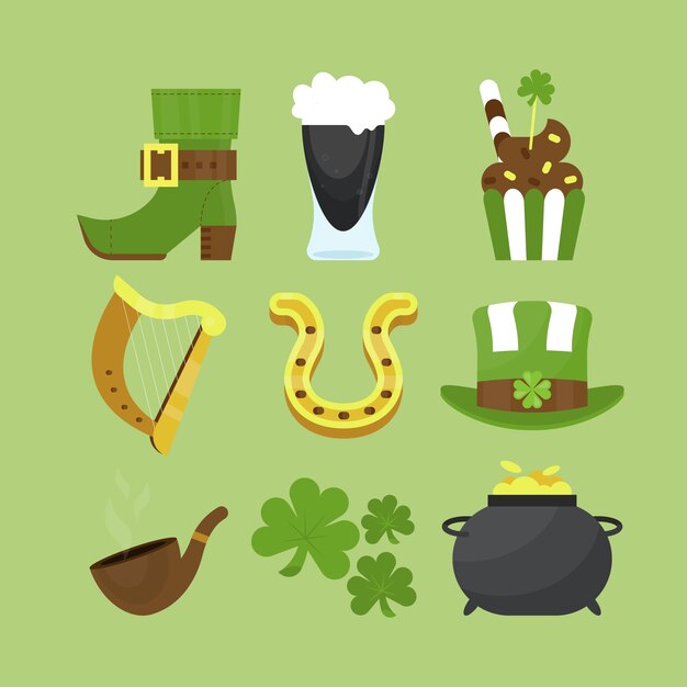 Flat design st patricks day element collection