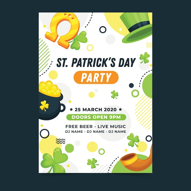 Flat design st. patricks day flyer template