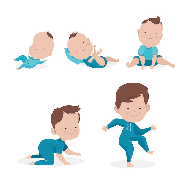 Free Vector flat design stages of a baby boy set