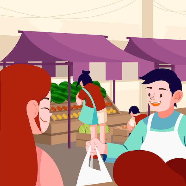 Free Vector flat design street food market illustration