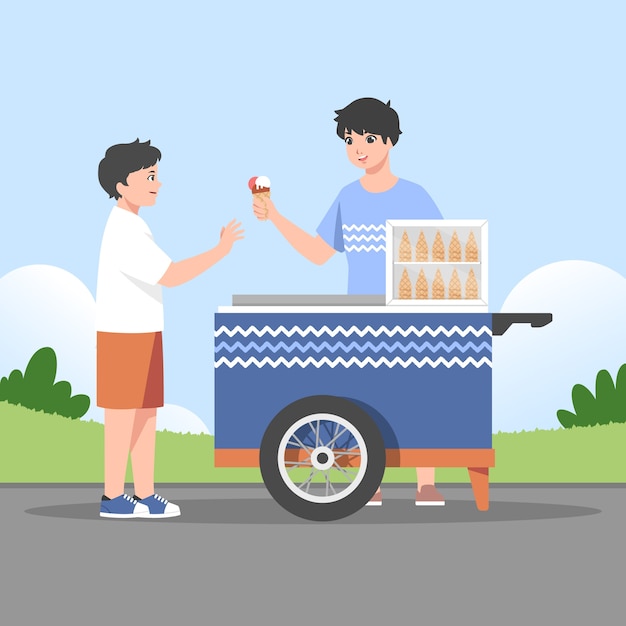 Flat design street food market illustration