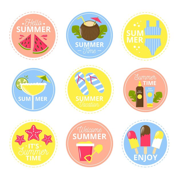 Flat design summer badges collection