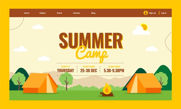 Flat design summer camp landing page