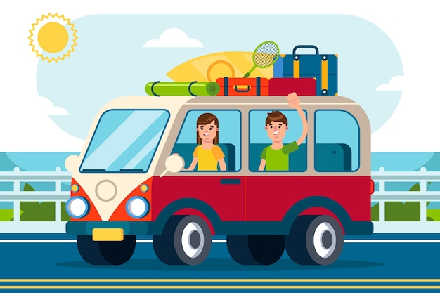 Flat design summer car illustration