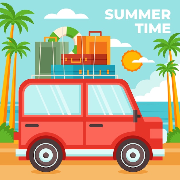 Free Vector flat design summer car illustration