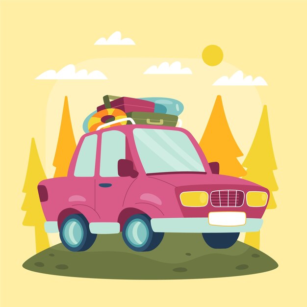 Flat design summer car illustration