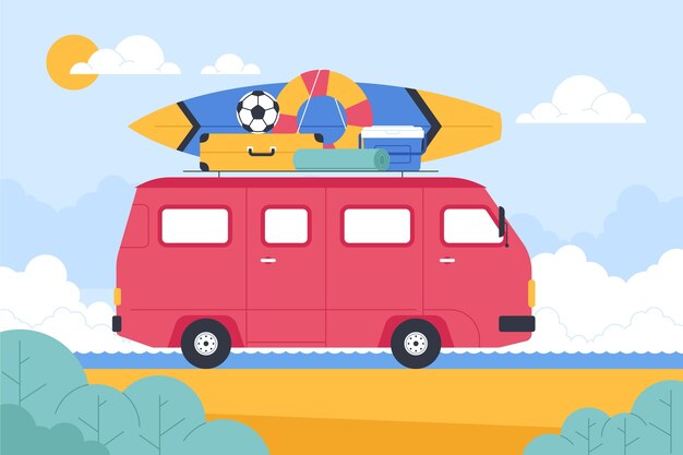 Flat design summer car illustration