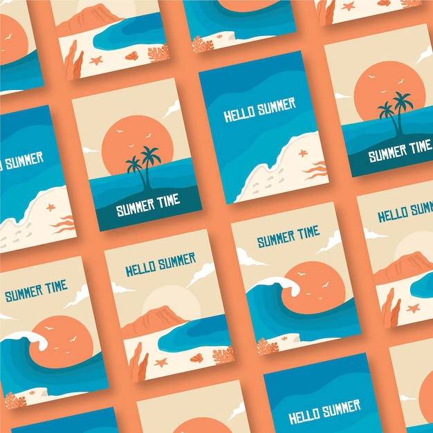 Free vector flat design summer card collection template